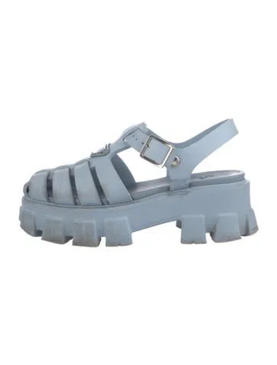 Pre-owned Prada Enameled Metal Triangle Rubber Gladiator Sandals In Blue