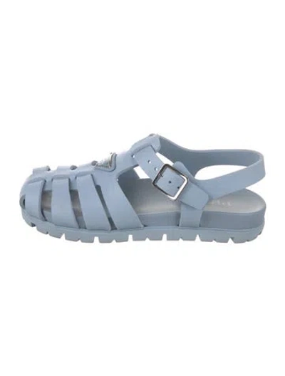 Pre-owned Prada Enameled Metal Triangle Rubber Gladiator Sandals In Blue