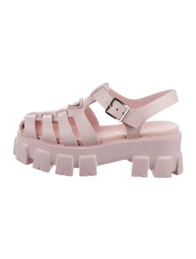 Pre-owned Prada Enameled Metal Triangle Rubber Gladiator Sandals In Pink