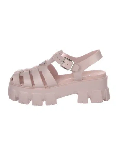Pre-owned Prada Enameled Metal Triangle Rubber Gladiator Sandals In Pink