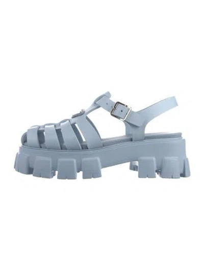Pre-owned Prada Enameled Metal Triangle Rubber Gladiator Sandals W/ Tags In Blue