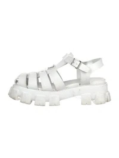 Pre-owned Prada Enameled Metal Triangle Rubber Gladiator Sandals In White