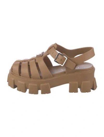 Pre-owned Prada Enameled Metal Triangle Rubber Pumps In Neutrals