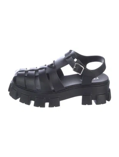 Pre-owned Prada Enameled Metal Triangle Rubber Sandals In Multi
