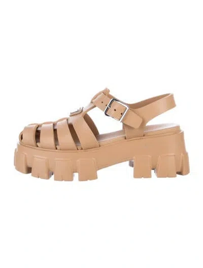 Pre-owned Prada Enameled Metal Triangle Rubber Sandals In Neutral