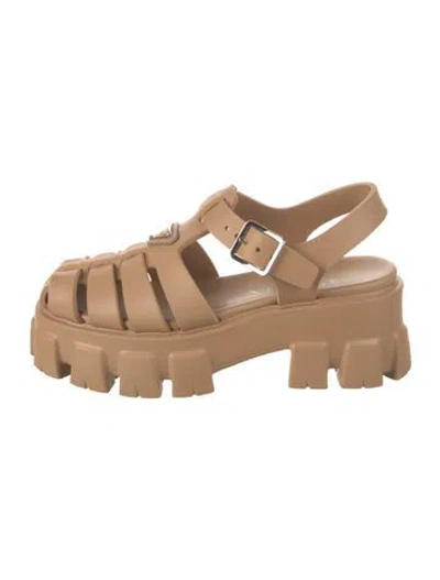 Pre-owned Prada Enameled Metal Triangle Rubber Sandals In Neutrals