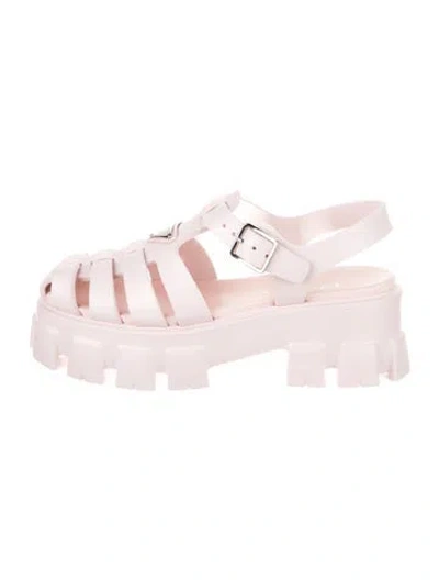 Pre-owned Prada Enameled Metal Triangle Rubber Sandals In Pink