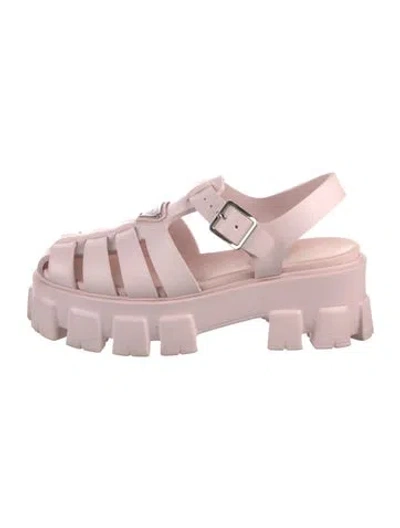 Pre-owned Prada Enameled Metal Triangle Rubber Sandals In Pink