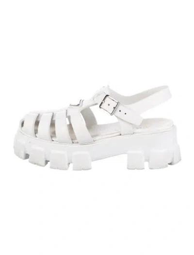 Pre-owned Prada Enameled Metal Triangle Rubber Sandals In White