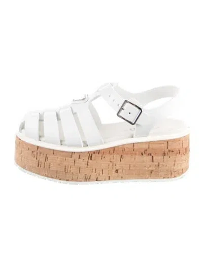 Pre-owned Prada Enameled Metal Triangle Rubber Sandals In White