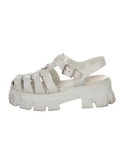 Pre-owned Prada Enameled Metal Triangle Rubber Slingback Sandals In White