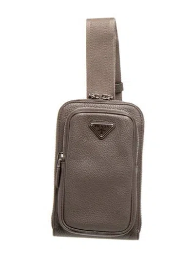 Pre-owned Prada Enameled Metal Triangle Saffiano Shoulder Bag In Grey
