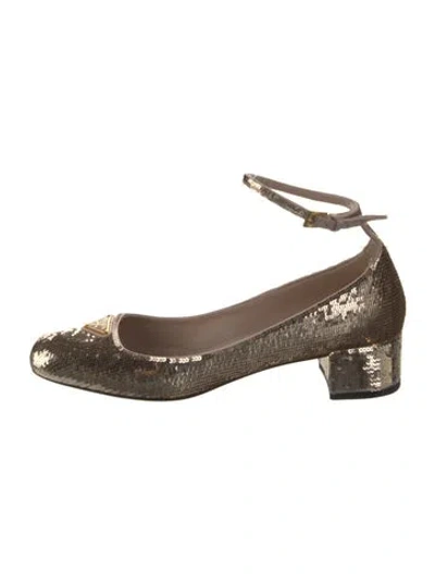Pre-owned Prada Enameled Metal Triangle Sequins Ballet Flats
