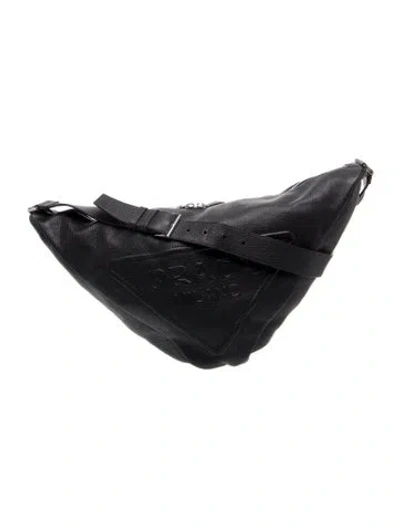 Pre-owned Prada Enameled Metal Triangle Shoulder Bag In Black