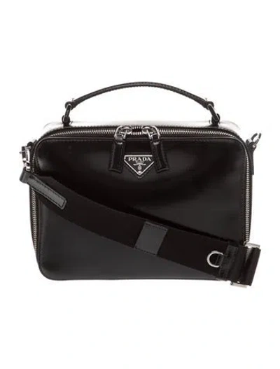 Pre-owned Prada Enameled Metal Triangle Shoulder Bag In Black