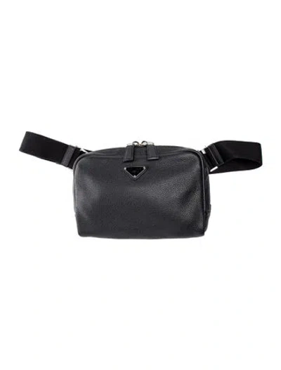 Pre-owned Prada Enameled Metal Triangle Shoulder Bag In Black