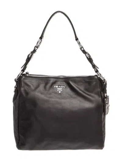 Pre-owned Prada Enameled Metal Triangle Shoulder Bag In Black