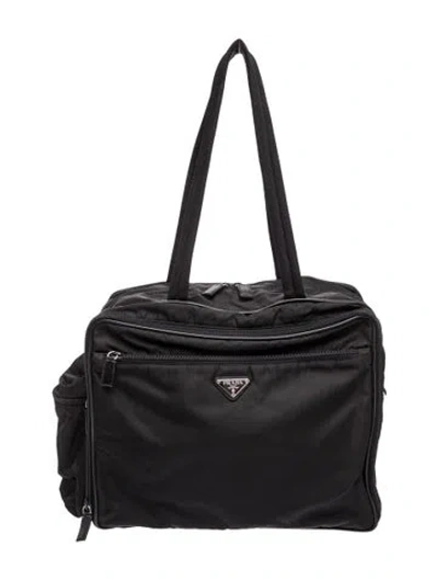Pre-owned Prada Enameled Metal Triangle Shoulder Bag In Black
