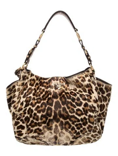 Pre-owned Prada Enameled Metal Triangle Shoulder Bag In Brown