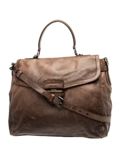 Pre-owned Prada Enameled Metal Triangle Shoulder Bag In Brown