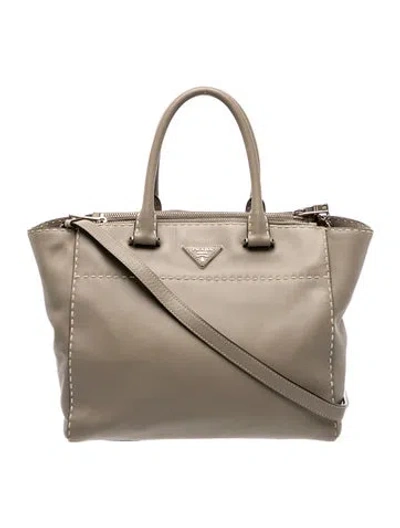 Pre-owned Prada Enameled Metal Triangle Shoulder Bag Medium In Gray