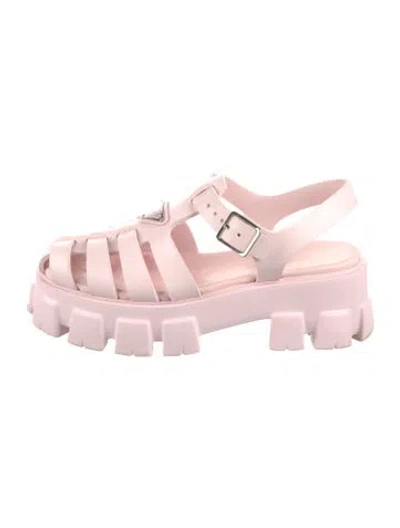 Pre-owned Prada Enameled Metal Triangle Slingback Flats In Pink