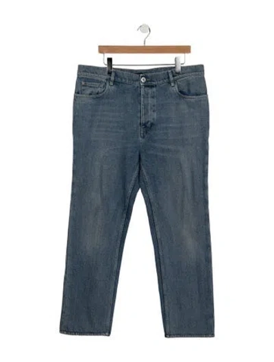 Pre-owned Prada Enameled Metal Triangle Straight-leg Jeans In Blue