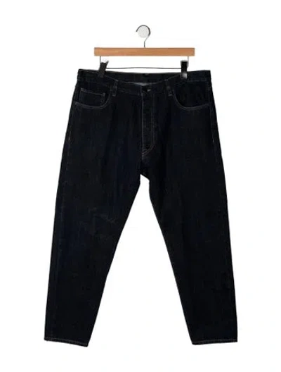 Pre-owned Prada Enameled Metal Triangle Straight-leg Jeans In Blue