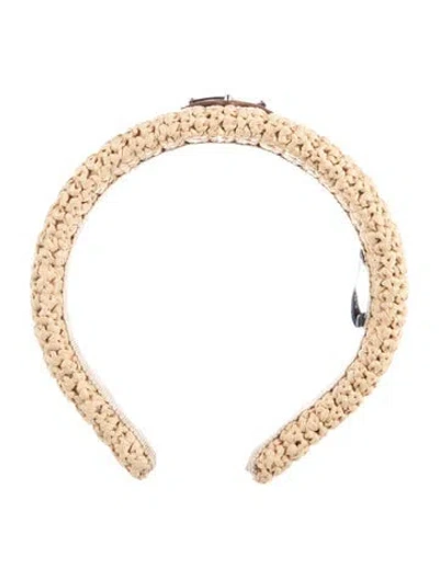 Pre-owned Prada Enameled Metal Triangle Straw Headband In Neutral