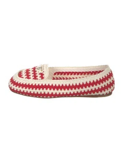 Pre-owned Prada Enameled Metal Triangle Striped Slippers In Red
