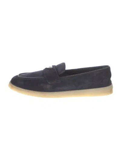 Pre-owned Prada Enameled Metal Triangle Suede Espadrilles In Blue