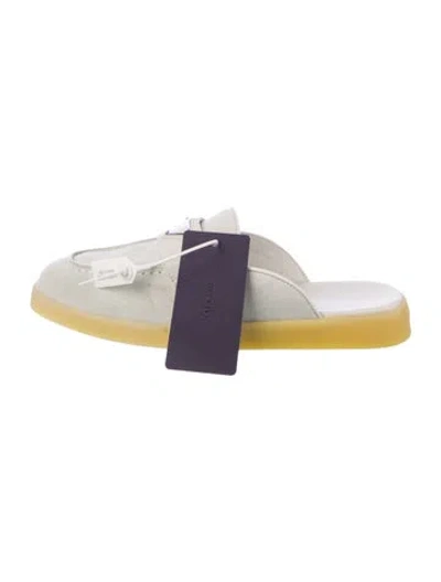 Pre-owned Prada Enameled Metal Triangle Suede Flats In Blue
