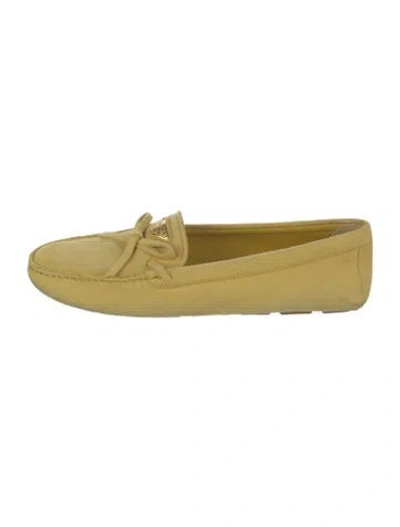 Pre-owned Prada Enameled Metal Triangle Suede Loafers In Yellow