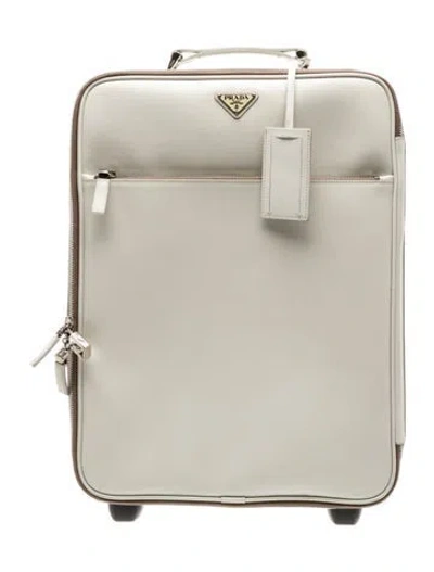 Pre-owned Prada Enameled Metal Triangle Suitcase In Neutrals