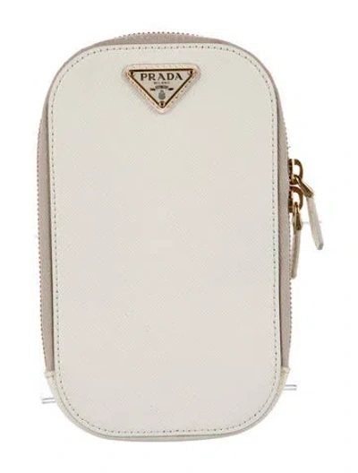 Pre-owned Prada Enameled Metal Triangle Suitcase In White