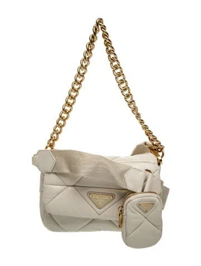 Pre-owned Prada Enameled Metal Triangle System Mini In White