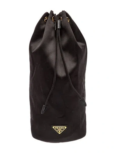 Pre-owned Prada Enameled Metal Triangle Tessuto Bucket Bag In Black