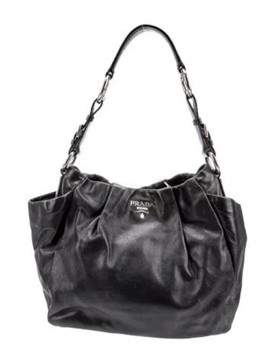 Pre-owned Prada Enameled Metal Triangle Top Handle Bag In Black