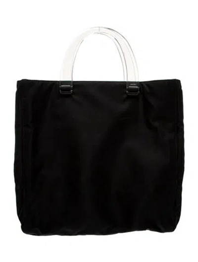 Pre-owned Prada Enameled Metal Triangle Top Handle Bag In Black