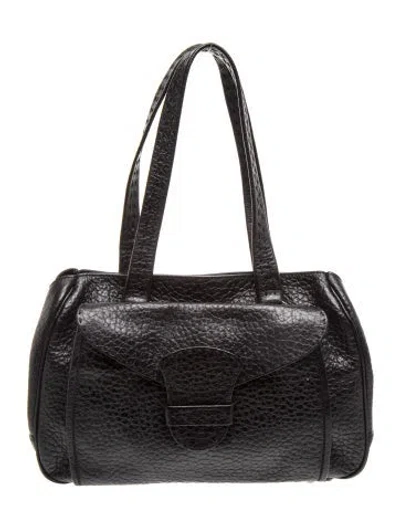 Pre-owned Prada Enameled Metal Triangle Top Handle Bag In Black