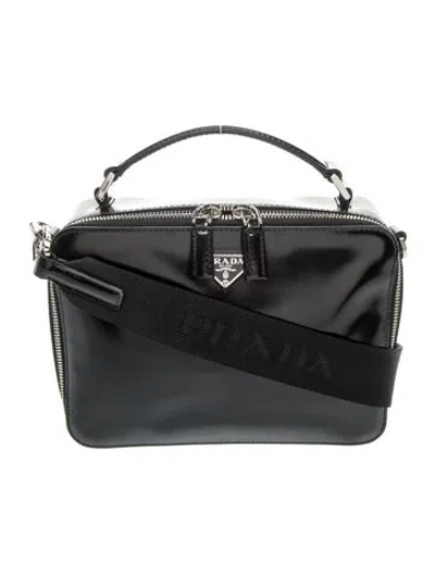 Pre-owned Prada Enameled Metal Triangle Top Handle Bag In Black