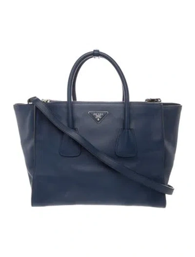 Pre-owned Prada Enameled Metal Triangle Top Handle Bag Large In Blue