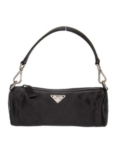 Pre-owned Prada Enameled Metal Triangle Top Handle Bag Mini In Black