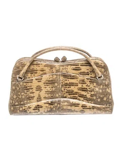 Pre-owned Prada Enameled Metal Triangle Top Handle Bag In Neutral