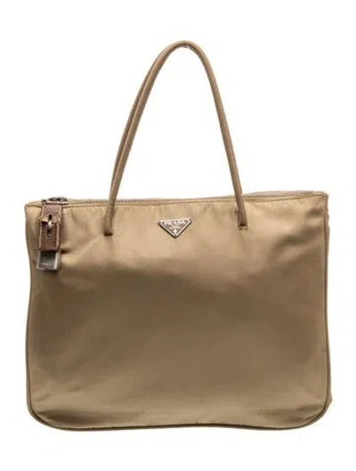Pre-owned Prada Enameled Metal Triangle Top Handle Bag In Neutral