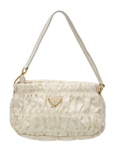 Pre-owned Prada Enameled Metal Triangle Top Handle Bag In Neutral