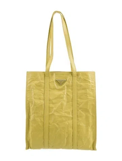 Pre-owned Prada Enameled Metal Triangle Tote 2023 In Yellow