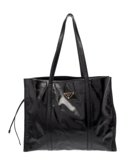 Pre-owned Prada Enameled Metal Triangle Tote 2025 In Black