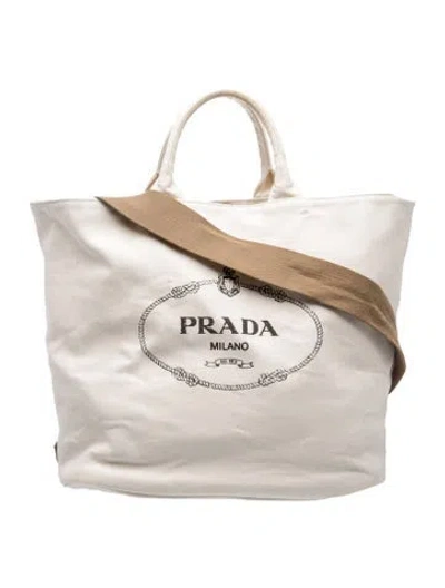 Pre-owned Prada Enameled Metal Triangle Tote Bag In Neutral