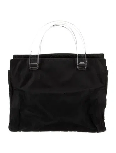 Pre-owned Prada Enameled Metal Triangle Tote In Black